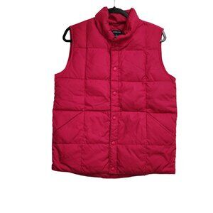 Lands End Womens Red Puffer Vest Large Quilted Sleeveless Jacket Rack